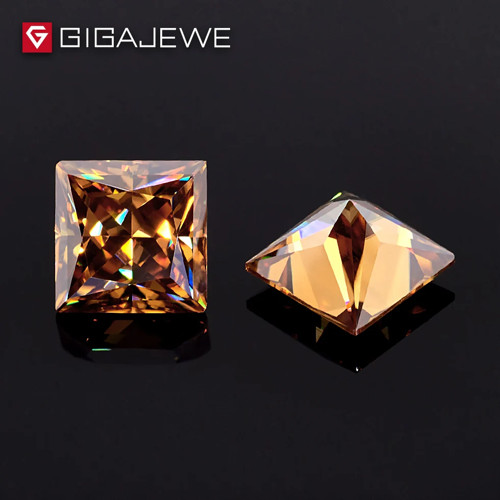 GIGAJEWE золотой цвет принцесса огранка 5,5 мм 1-1.5ct необычный Прозрачный камень Муассанит для свадьбы обручальное кольцо набор