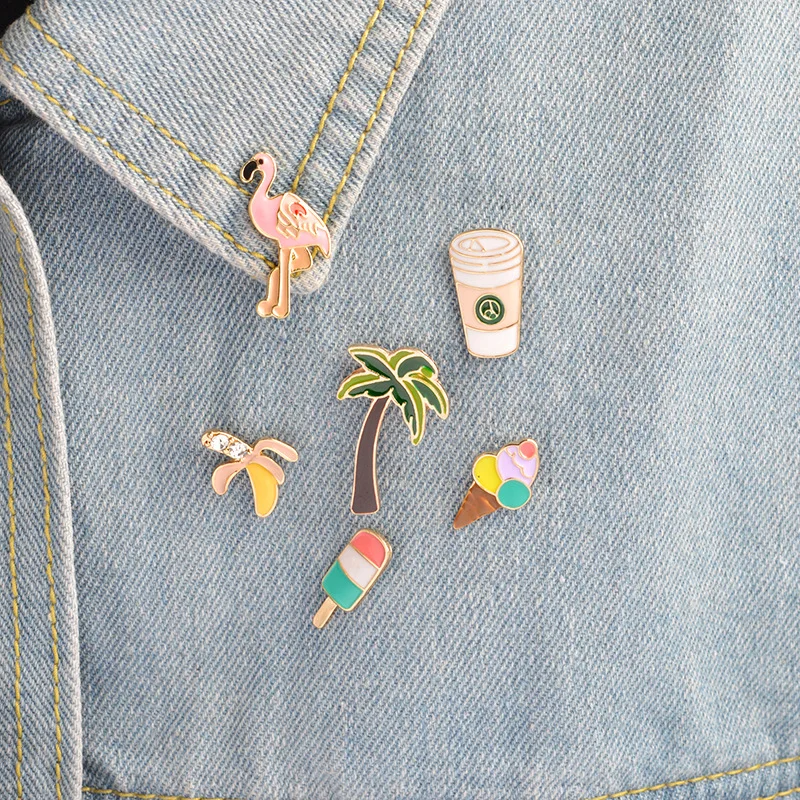 

Cartoon Fruit Brooch Cute Coconut Tree Coffee Ice Cream Banana Enamel Pins Jackets Lapel Pin Badge for Women Jewelry Gifts