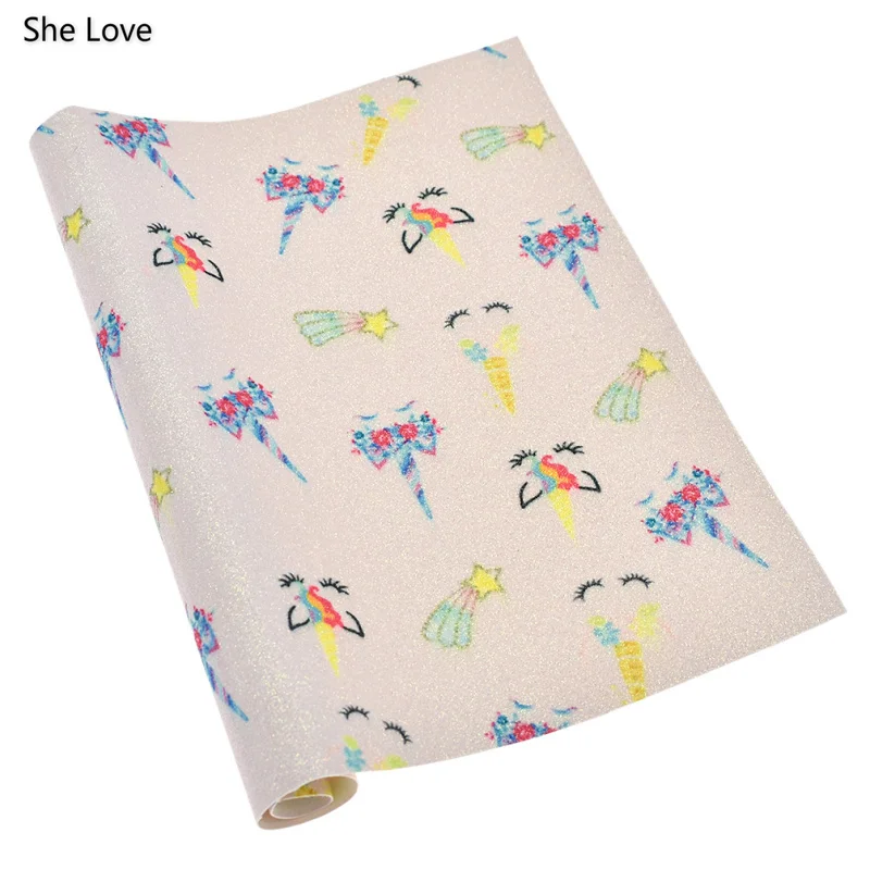 She Love Horse Единорог блестящая искусственная кожа ткань DIY материал для одежды