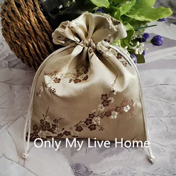 beige plum Последний большой китайский узел декоративные подарочные сумки для ювелирных изделий Шелковый парчовый мешочек замшевая подкладка шнурок Пустые Сумки Для саше хранения 1 шт - Цвет: beige plum