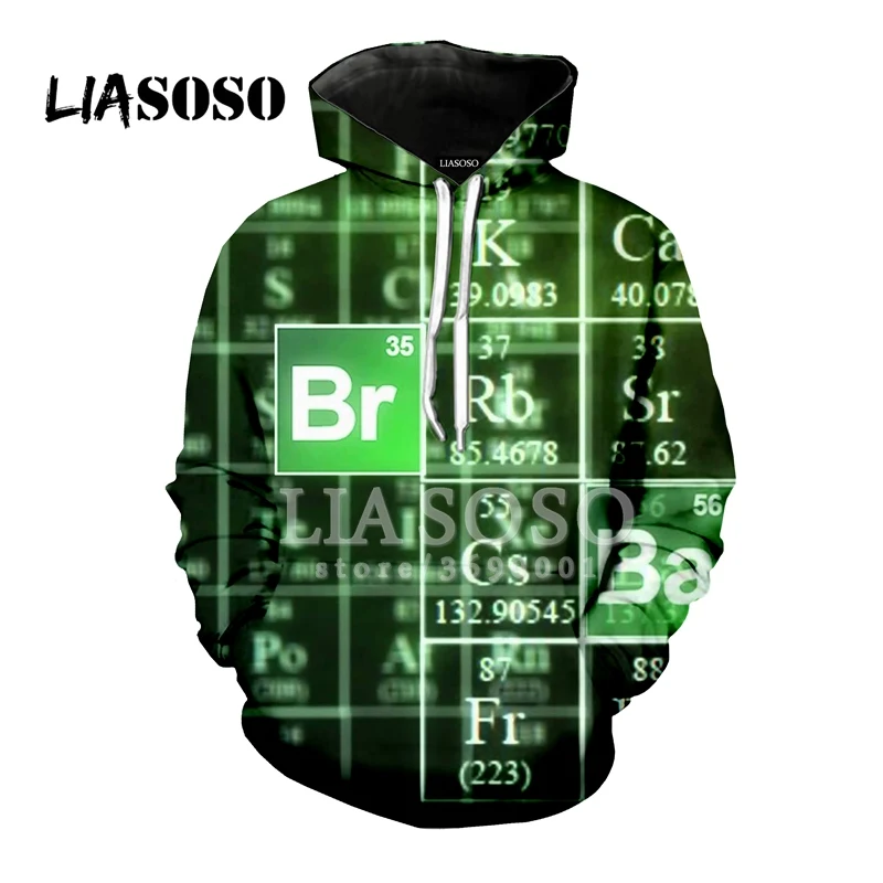 Liasoso 3D принт Для женщин Для мужчин ТВ Breaking Bad Гейзенберга химических Ele Для мужчин t цикл Толстовки с капюшоном Кофты Повседневное Топы X1411