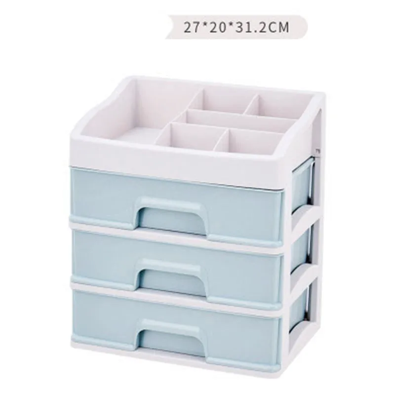 Blue 3Layer Пластиковая коробка для хранения косметики, косметический ящик, контейнер для макияжа, органайзер для ногтей, шкатулка, настольный держатель для хранения, чехол для хранения, инструменты из бисера - Цвет: Blue 3Layer