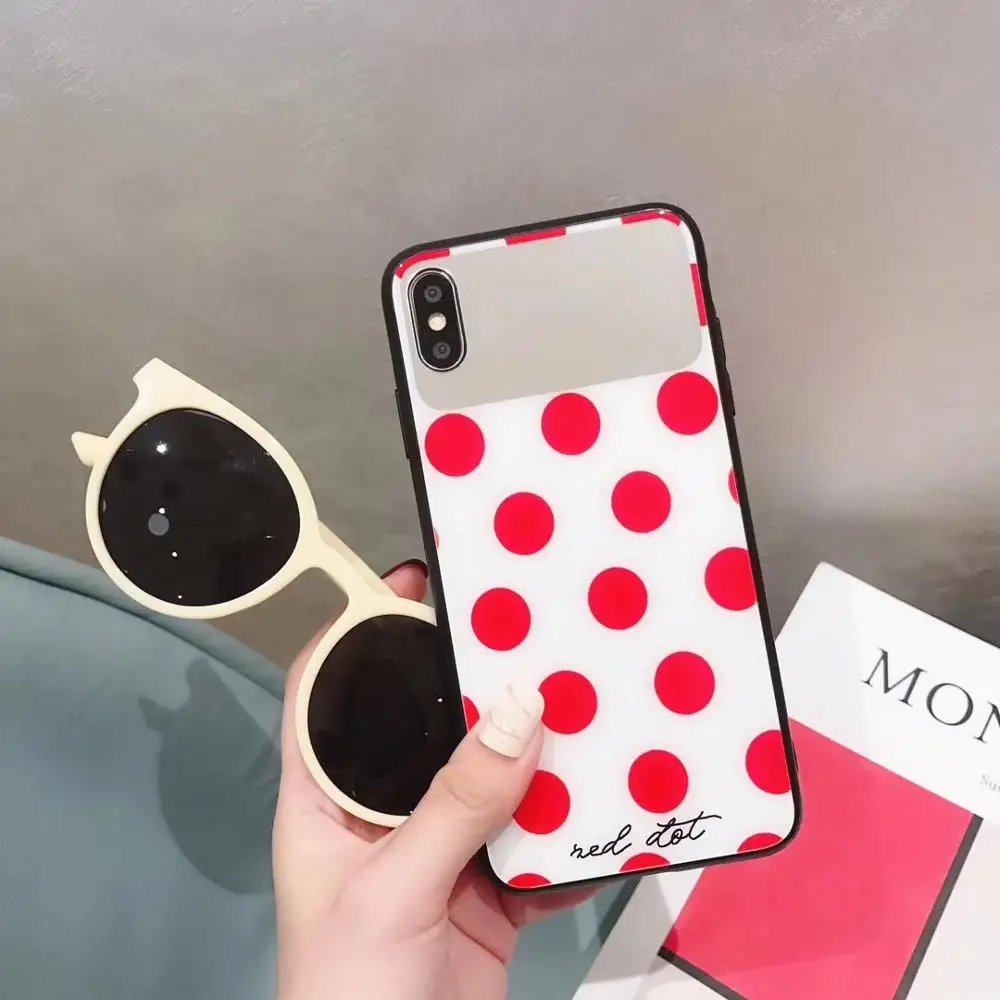 Модный чехол с закаленным стеклом и красными точками для iPhone X XS Max Xr Hard Capa Fundas 8 7 6S Plus Makeup Mirror Casel.