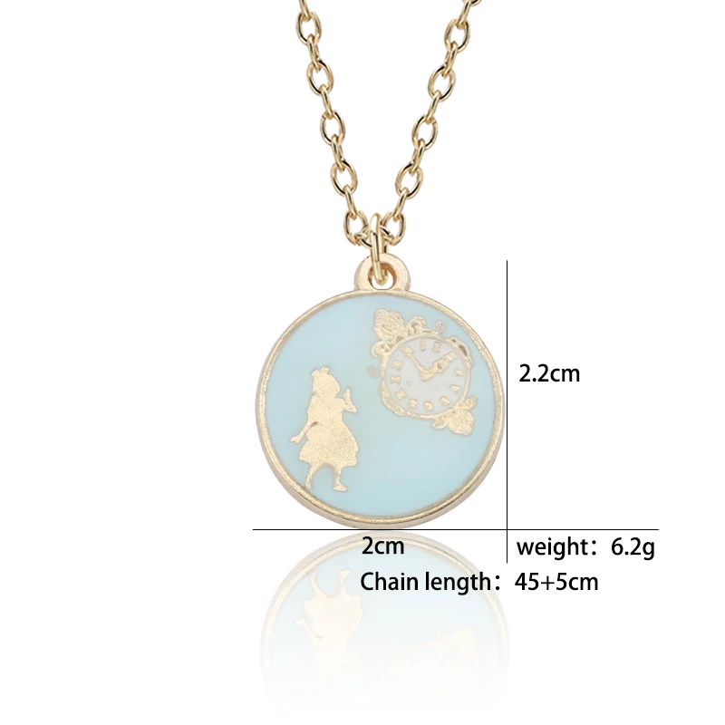 

Alice in Wonderland Jewelry Fashion Girl Alice Clock Necklaces Pendants Enamel Colorful Women Choker Necklace Collares