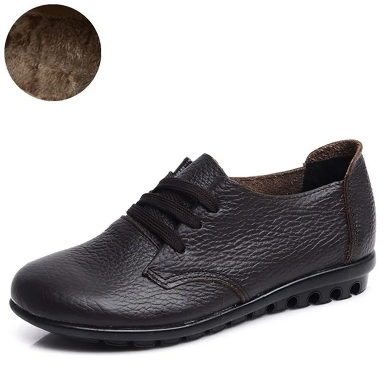 short plush brown 01 CEYANEAO/Женская обувь на плоской подошве; женская повседневная обувь из натуральной кожи с круглым носком; сезон осень-зима; короткая плюшевая повседневная обувь на плоской подошве; теплая женская обувь - Цвет: short plush brown 01