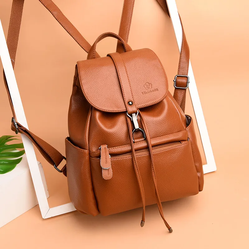 Новый Противоугонный рюкзак женский Drawstring мягкие кожаные рюкзаки для школы