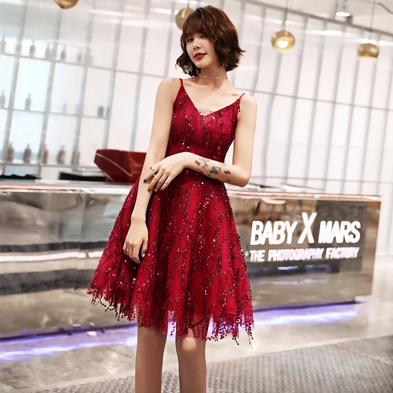 Бургундия Спагетти ремень для женщин атласное вечернее платье Cheongsam Сексуальная шикарная Роскошная Vestidos De Festa блестки облегающий кружева Qipao