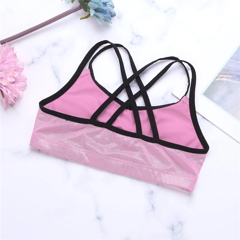 Кроп-топ IIXPIN для гимнастики девушек блестящий металлический укороченный топ с