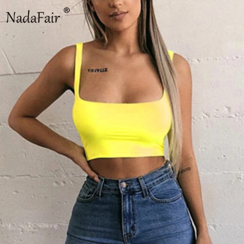 Сексуальный женский летний топ FSDA 2019 неоновый однотонный укороченный на