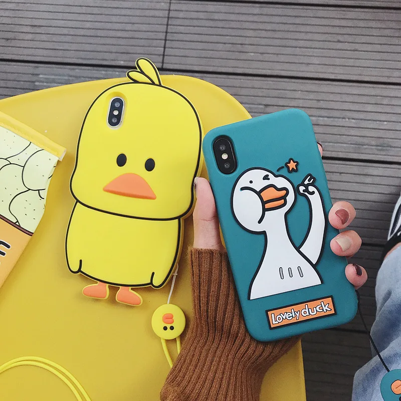 3D силиконовый чехол для телефона iphone XS MAX XR X с милым рисунком утки курицы задняя