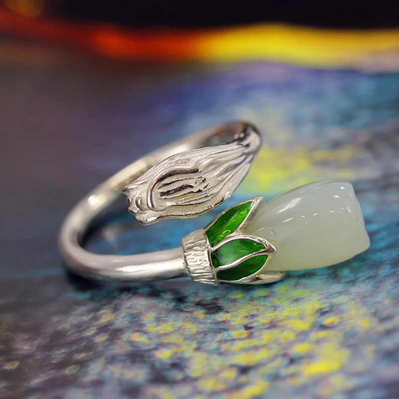 Женское кольцо из серебра 100% пробы с натуральным белым нефритом|ring for|rings for womenrings