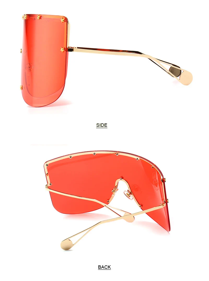 SHAUNA Oversize One Piece Cover men sunglasses steampunk Women Five-Points Star glasses punk Champagne Windproof Shades Men