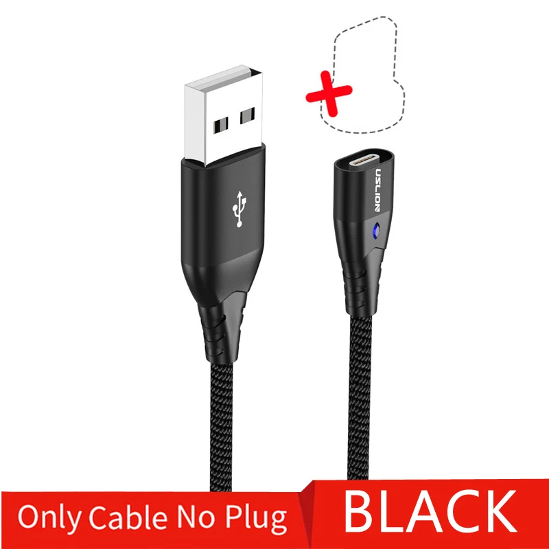 Only Cable Black Магнитный кабель USLION Micro USB Type C для iPhone XS Max XR Samsung S10 3A кабель для быстрой зарядки Type-C Магнитный кабель для зарядки 1 м 2 м - Цвет: Only Cable Black