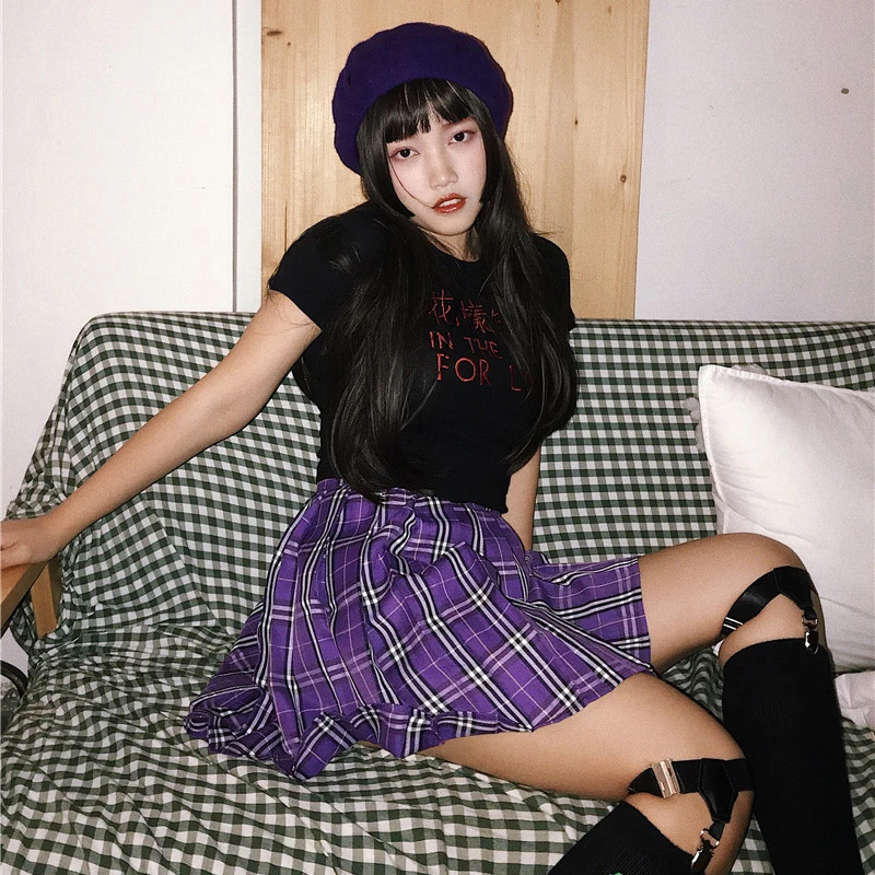 Harajuku Женская юбка Ulzzang Ретро винтажная клетчатая Высокая талия модная