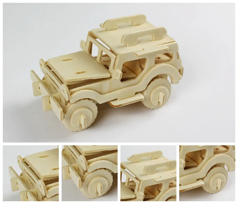 Jeep Классические 3D DIY деревянные пазлы животное Вертолет Модель Сборка Строительство деревянные игрушки для детей образовательная декорационная игрушка - Цвет: Jeep