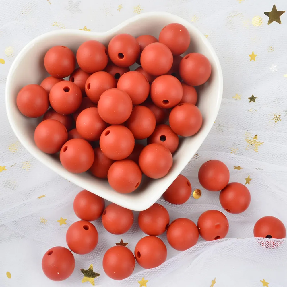 brick red LOFCA 30 шт. Силиконовые 12 мм бисер ребенок прорезывание зубов игрушка BPA бесплатно пищевого качества Детские Прорезыватели круглые свободные бусины DIY Уход ювелирные изделия ожерелье - Цвет: brick red