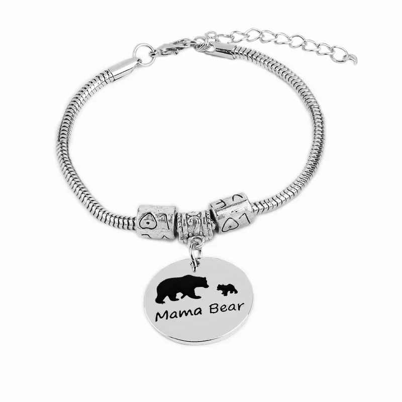 Круглое серебряное ожерелье с подвеской Мама Медвежонок 1 шт.|Браслеты шармами| |