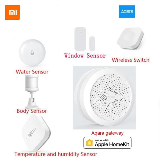 Xiaomi Aqara комплекты умного дома шлюз концентратор двери окна сенсор человеческого тела беспроводной переключатель влажности Датчик воды для Apple Homekit