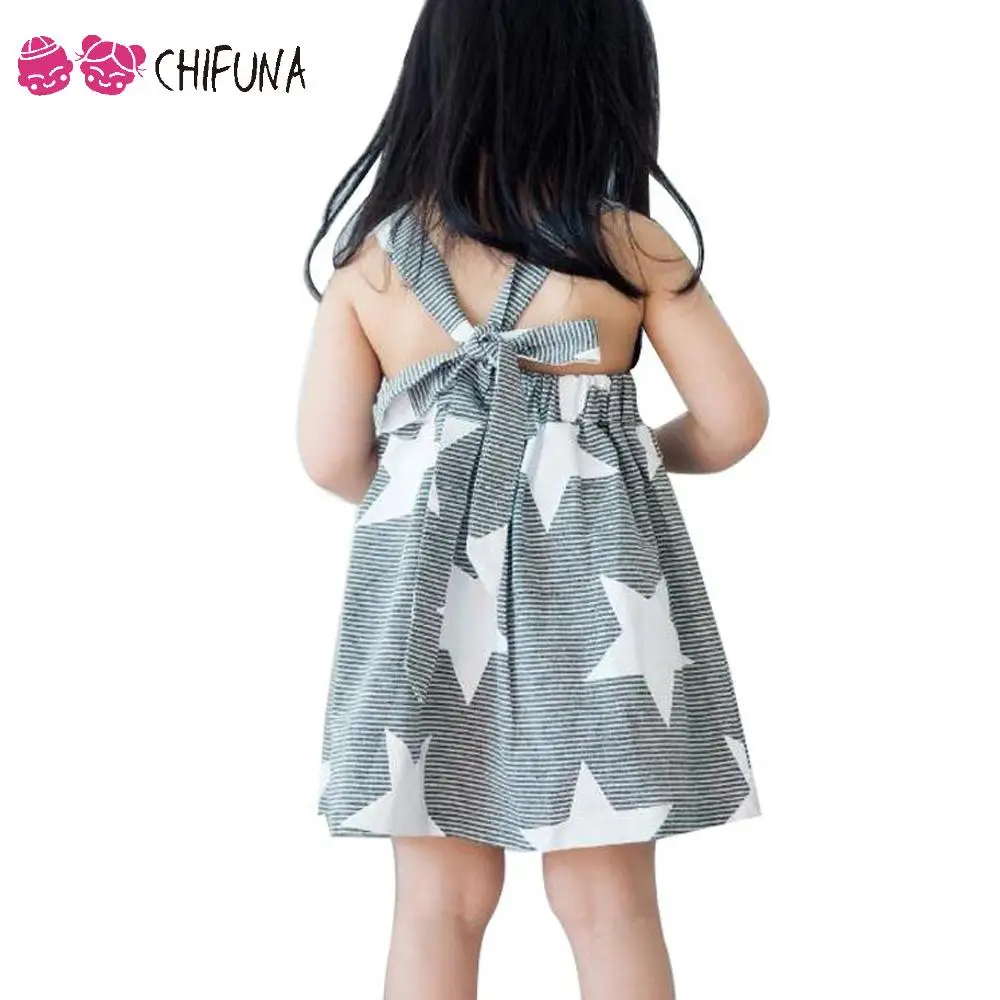 Fashion Summer European style Baby Girl Dress Cotton Backless Star Print Princess 2017 Good Quality | Детская одежда и обувь