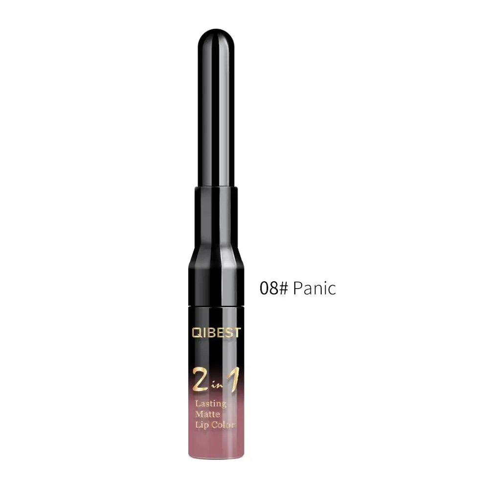 2 in 1 Double Head Liquid Matte Lipstick Lip Gloss& Lip Liner Waterproof Nude Lipstick Set Lipgloss Mate Lip stick Pen Makeup - Цвет: 8