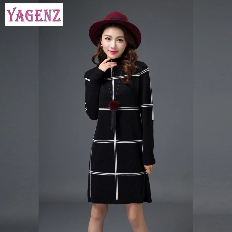 Новинка 2022 осенне-зимнее женское вязаное платье-свитер в клетку