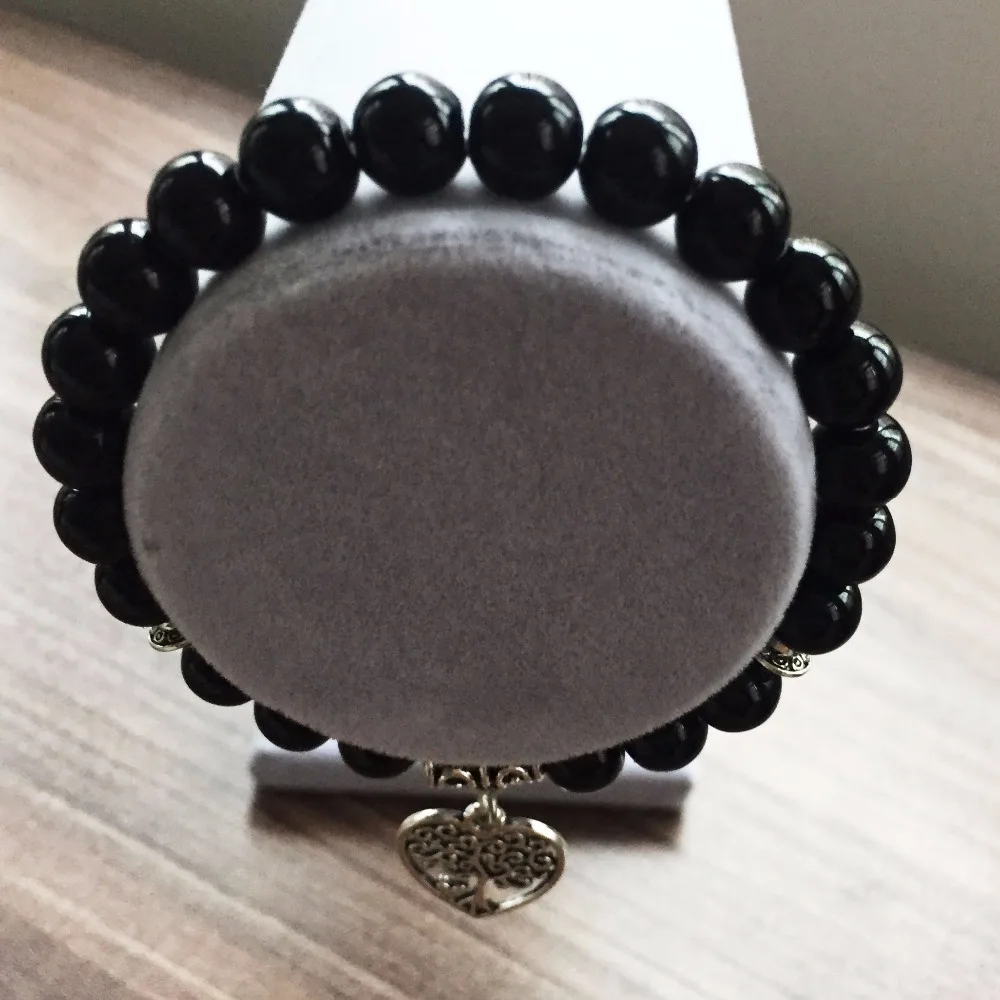 Браслет для женщин и мужчин 8 мм черный оникс браслет любовь подвеска с деревом