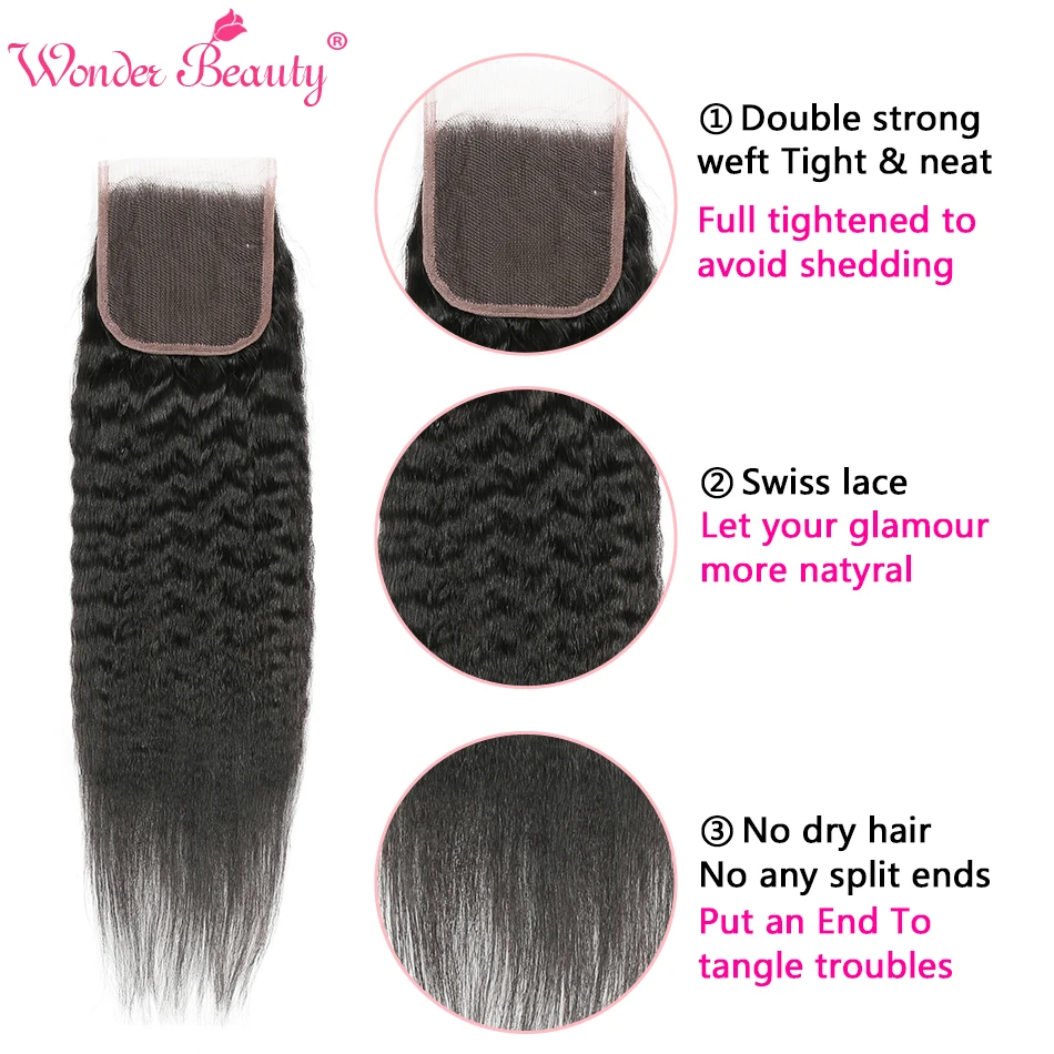 Kinky Straght Hair 5*5 кружевное закрытие с глубокой частью 8-20 дюймов Wonder beauty Yaki Remy бразильские человеческие волосы закрытие с детскими волосами