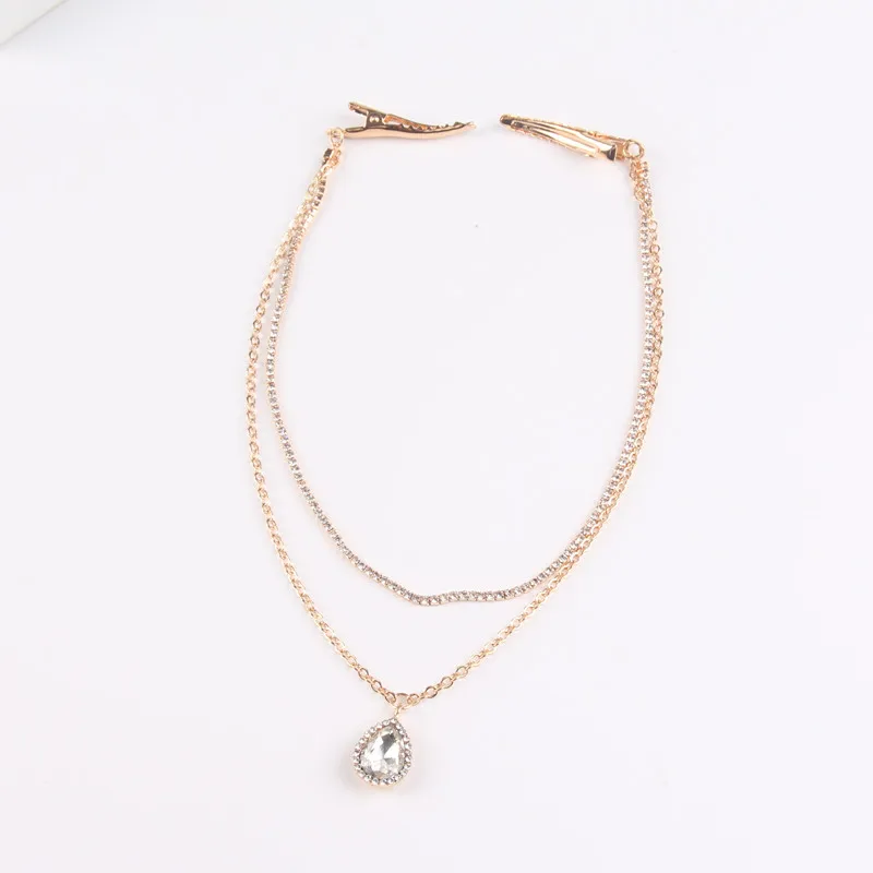 Женская заколка для волос с подвеской в виде капли воды|head jewelry|rhinestone hair clipsgold