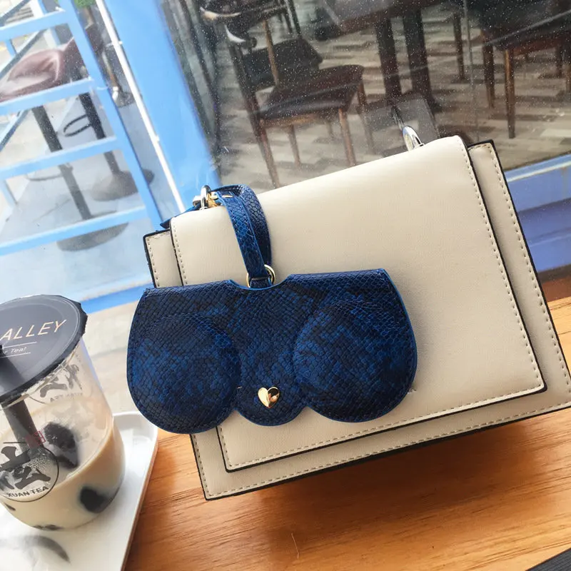 blue Из кожи ПУ, с рисунком под змеиную кожу складывающийся модный Женский Портативный чехол солнцезащитные очки коробка для очков Солнцезащитные очки милая защитная сумка - Цвет: blue
