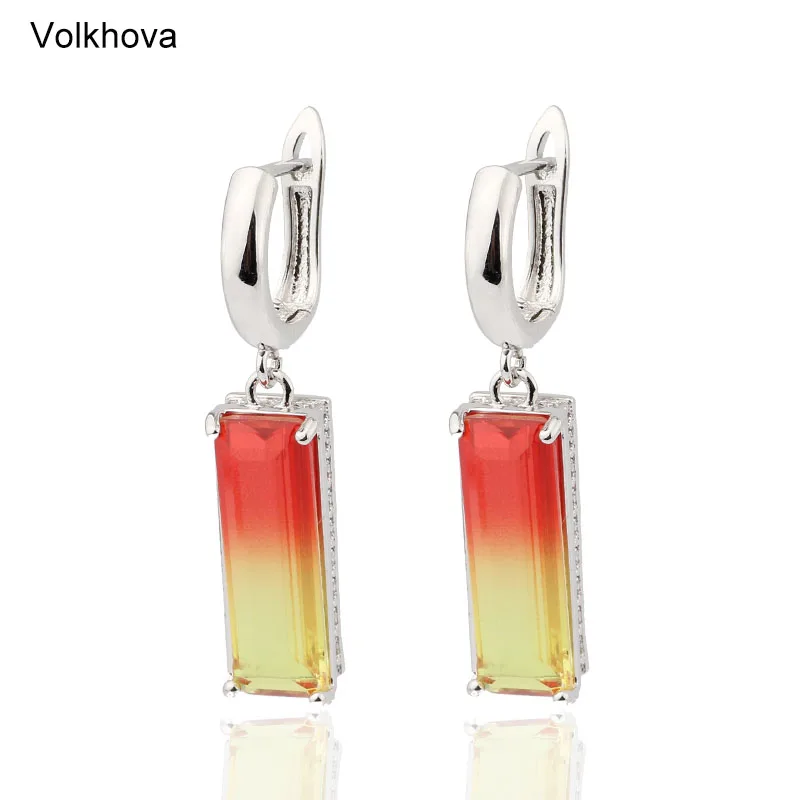 

New Fashion Square Gradient Color Drop Earrings For Women Rose Gold Fine Jewelry Tourmaline Zircon Glass Dangle Earrings