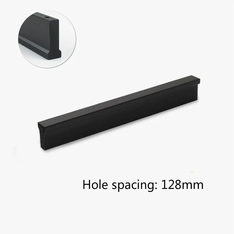 black CC128mm Современный минималистичный скандинавский медный золотая для шкафа Ручка дверного шкафа алюминиевый сплав гардероб увеличивающий длинный черный шкафчик - Цвет: black CC128mm