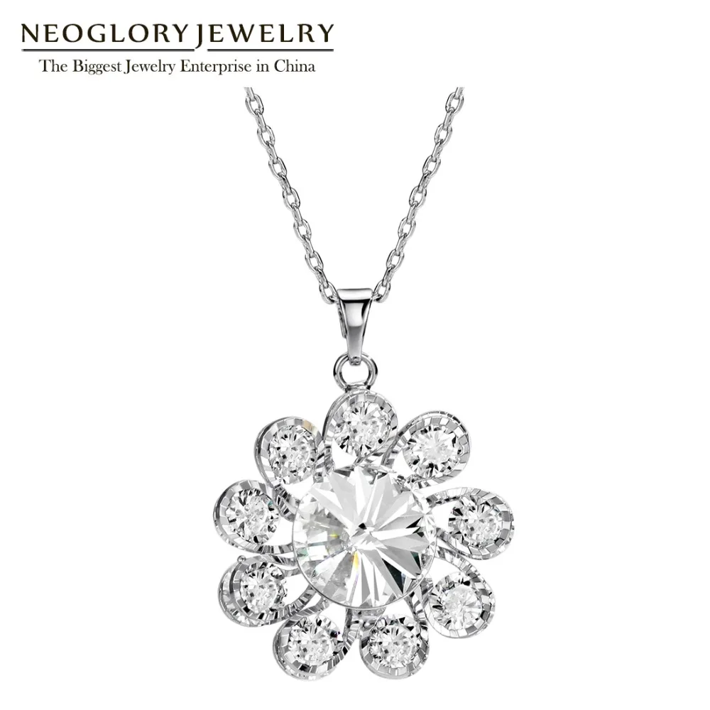 

Neoglory Fashion Cubic Zirconia Flower Long Necklaces Copper Pendants for Women Mother Girl Gifts Jewelry 2020 New