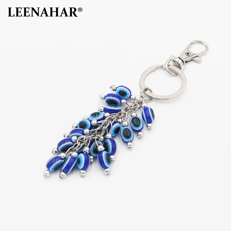 LEENAHAR 1PC синий греческий Злой Глаз брелок для ключей с бусинами Смола турецкий