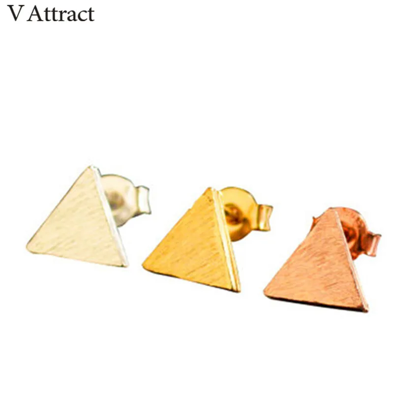 V Attract Geometric Triangle Stud Earrings Rose Gold Brincos 2018 Stainless Steel Minimalist Pyramid Jewelry For Women and Men | Украшения