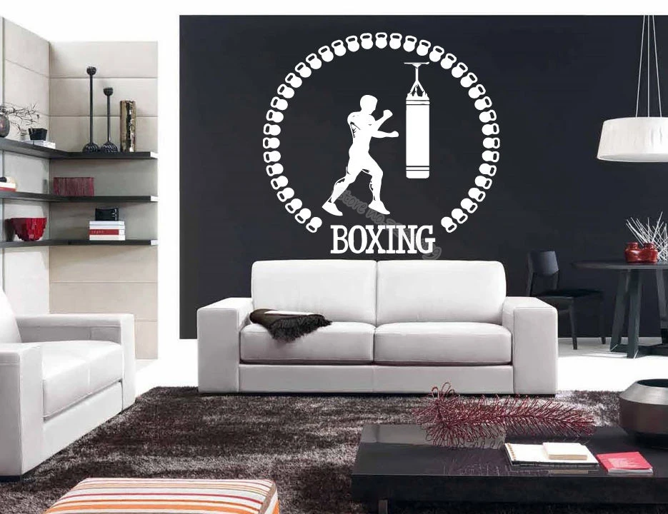 sportsman Boxing Gloves Punching Bag Fight Wall Stickers Fitness Kickboxing Sport Decal Gym dorm Living Room Decor mural EA964 | Дом и сад