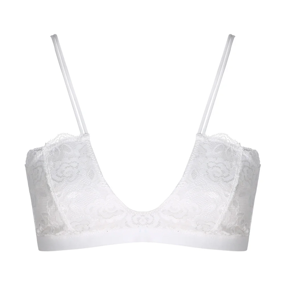 Laceshop White Bra Women Sexy U-line Lace Pleated Wire Free Basic Underwear Ladies Cross Back 3/4 Cup Bralettes Female | Женская одежда