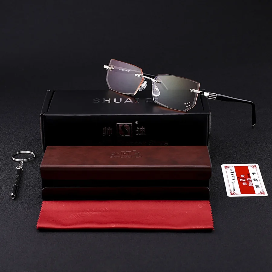 Black with Case Ультра легкие очки без оправы для чтения мужские анти-Синие лучи брендовые дизайнерские желтые компьютерные очки увеличительные очки+ 1,5+ 2,0+ 2,5 - Цвет оправы: Black with Case