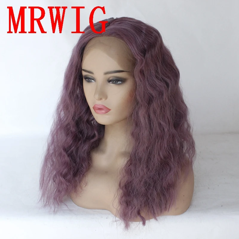 MRWIG 14in короткий Боб кудрявый смешанный фиолетовый синтетический парик фронта