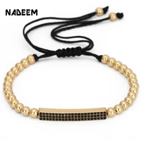 nadeem fashion micro pave cz crystal gold color bar charm bracelet jewelry braided 5mm copper bead brand bracelet for women girl