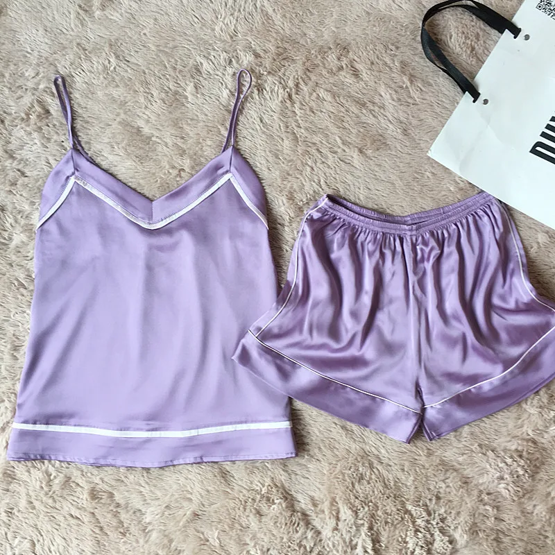Women Pajamas Satin Sleepwear Spaghetti Strap Silk Pijama Sexy Sleeveless Sleep Lounge Nightwear Pyjama Home Clothing | Женская одежда
