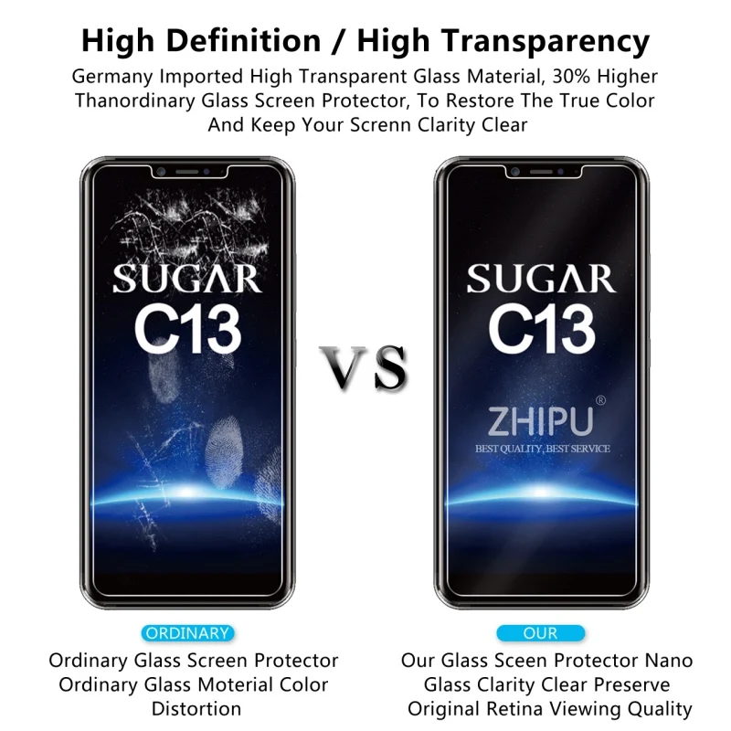 10 Pcs Tempered Glass For Sugar c13 Screen Protector 2.5D 9H Premium Protective Film | Мобильные телефоны и аксессуары