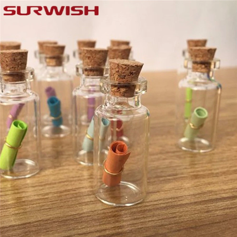 SURWISH 50 шт 1 мл мини пустой Стекло бутылки с пробкой пробки сообщение банки 11*22 мм