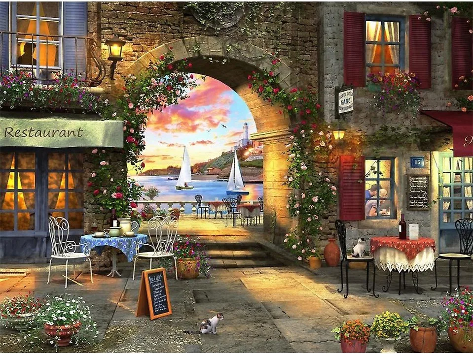 V7258 EverShine 5D DIY Diamond Painting Full Square Restaurant Diamond Embroidery Scenery Cross Stitch Mosaic Picture Of Rhinestones - Color: V7258