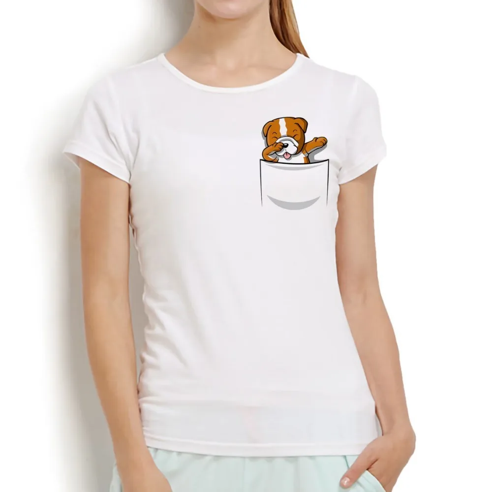 Милые вытирая мопса в кармане забавная футболка для женщин 2018 новые летние белые