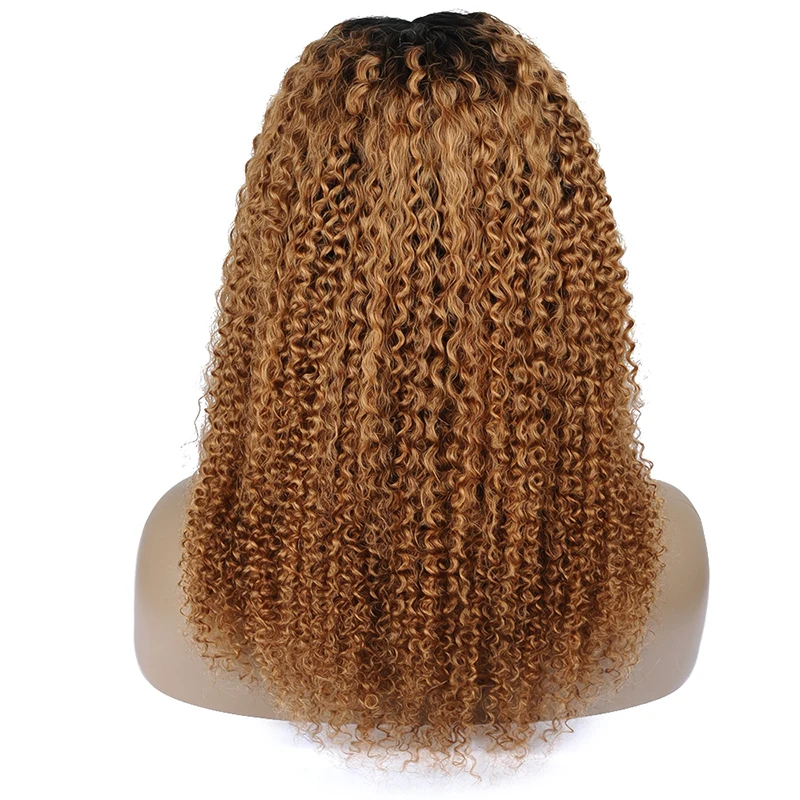 Pinshair Ombre блондинка афро странный вьющиеся волосы человека парики для Для женщин T1B/30 бразильский Синтетические волосы на кружеве парик non-реми застежка парик