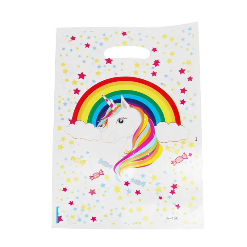 

10pcs/lot Unicorn Party Plastic Bags For Kids Birthday Decoration Unicorn Gift Bags Plastic Wedding Party Gift Bag With Handles
