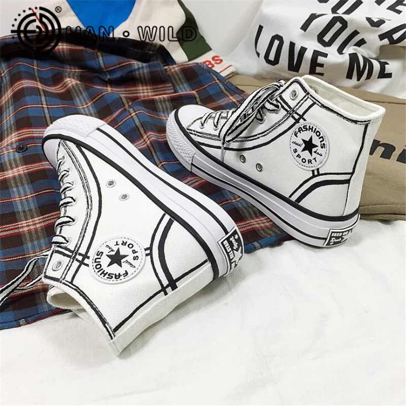 

Women High Canvas Shoes White Sneakers Korean Fashion Students Ins Flat Casual Shoes Women Lace-Up Trainers Vulcanize Shoes