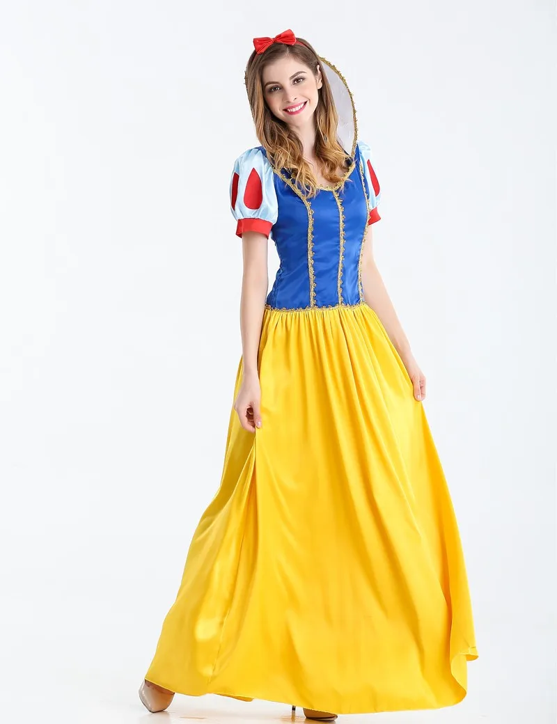 Для женщин платье принцессы и снежной белый костюм Cosplay Хэллоуин карнавальное платье Для женщин взрослый костюм Белоснежки
