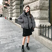 gray Новинка, Короткое женское зимнее пальто со стоячим воротником, одноцветная хлопковая куртка, Корейская версия, свободное хлопковое пальто для женщин XY044 - Цвет: gray