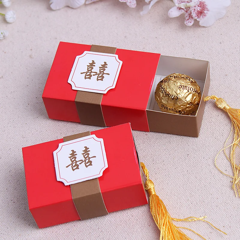 Китайская азиатская тематическая коробка для конфет с двойным Счастье Свадебная